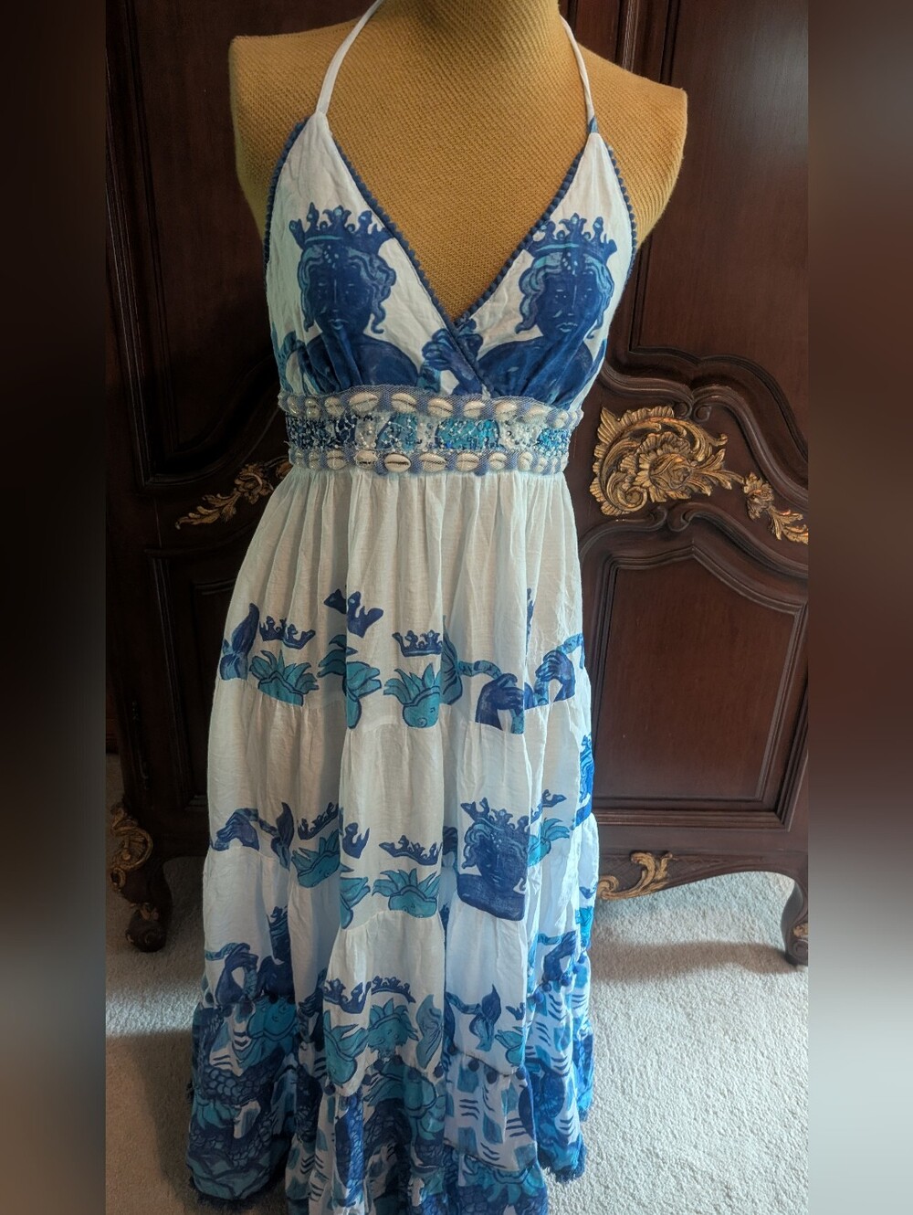 Antica Sartoria Leoni Al Sole Positano Neptuno 16 Mermaid Maxi Dress